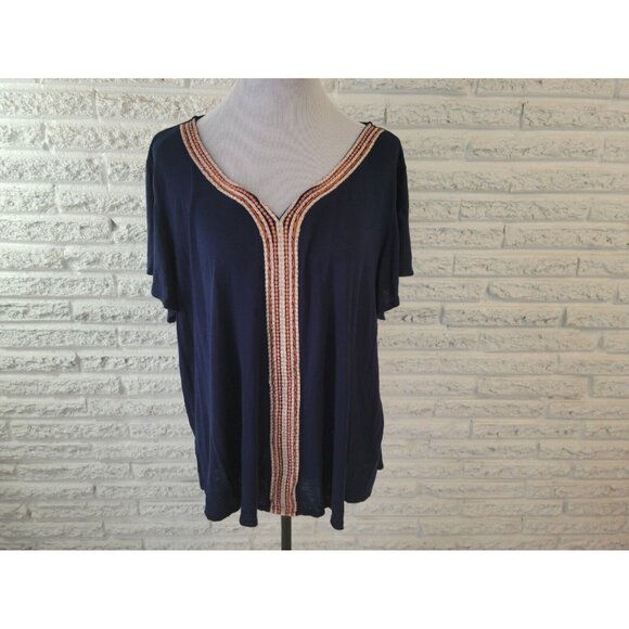 Bobeau Womens Top 2X Plus Pullover Short Sleeve Blue Rayon Semi Sheer BLU256E - Picture 1 of 8